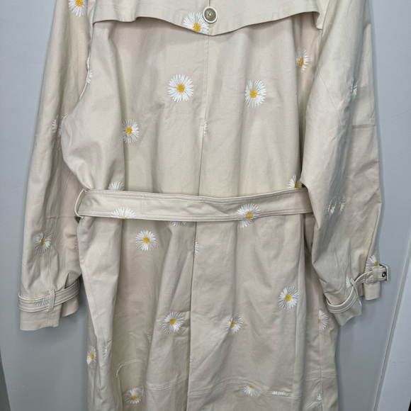 Anthropologie Maeve Embroidered Daisy Trench Coat Size 22 Cotton Hemp - Picture 12 of 16
